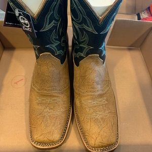 Double H cowboy boots tan bison/frida blue